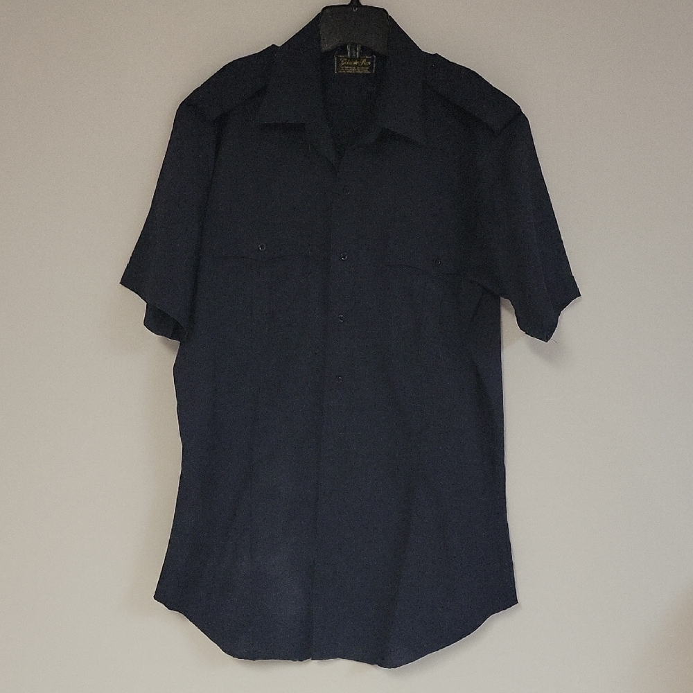 Gold Star Blue Casual Button Down Shirt with Short Sleeves
